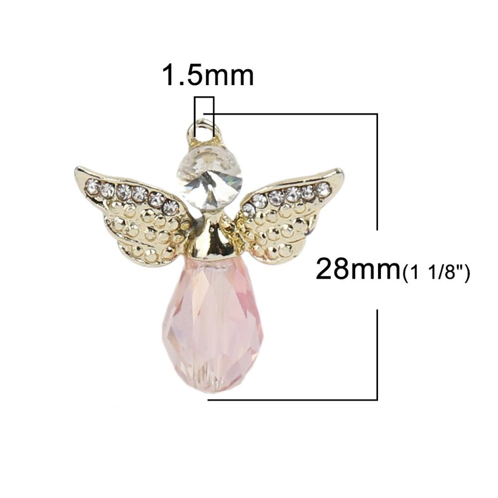 DoreenBeads aleación de Zinc y de vidrio encantos religiosos Ángel color oro KC claro facetado de 28mm x 25mm 5 uds