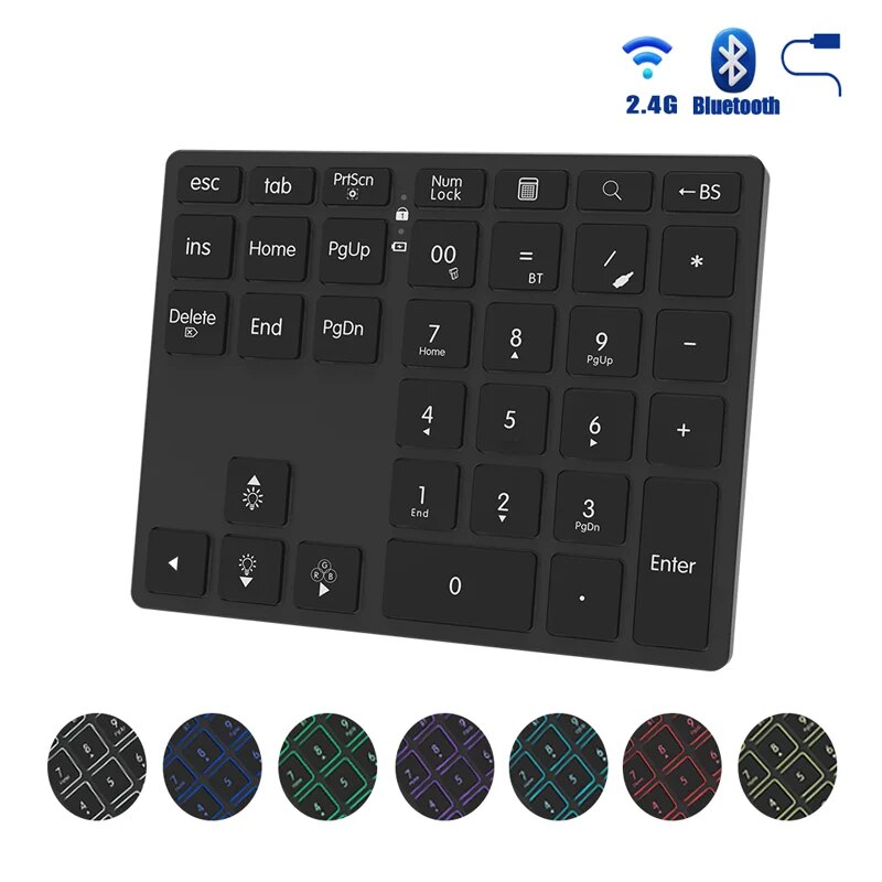 JOMAA 2.4G Bluetooth numeriek toetsenbord Draadloos oplaadbaar numpad-toetsenbord voor iPad Laptop Bedraad nummertoetsenbord: Black