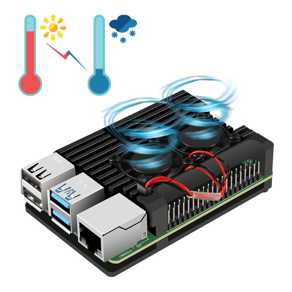 Carcasa de aluminio Raspberry Pi 4/3 con ventilador de refrigeración carcasa de Metal Dual, carcasa negra para RPI Raspberry Pi 4B/3B/3B +