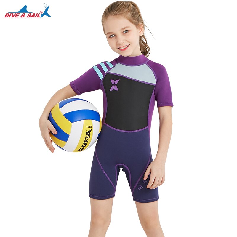 Dykker- og sejlpiger 2.5mm korte ærmer dykkerdragter rashguards børn neopren våddragter i ét stykke surfing triathlon snorkel bodysuit