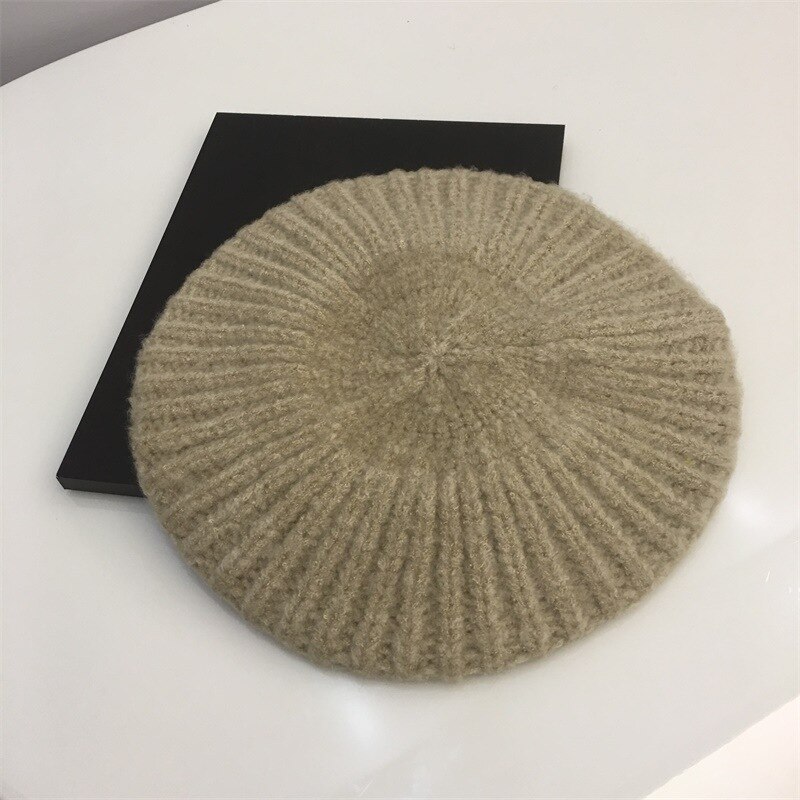 Plain Thicken Gebreide Wollen Muts Stretch Franse Grandado plain-thicken-gebreide-wollen-muts-stretch-franse-grandado