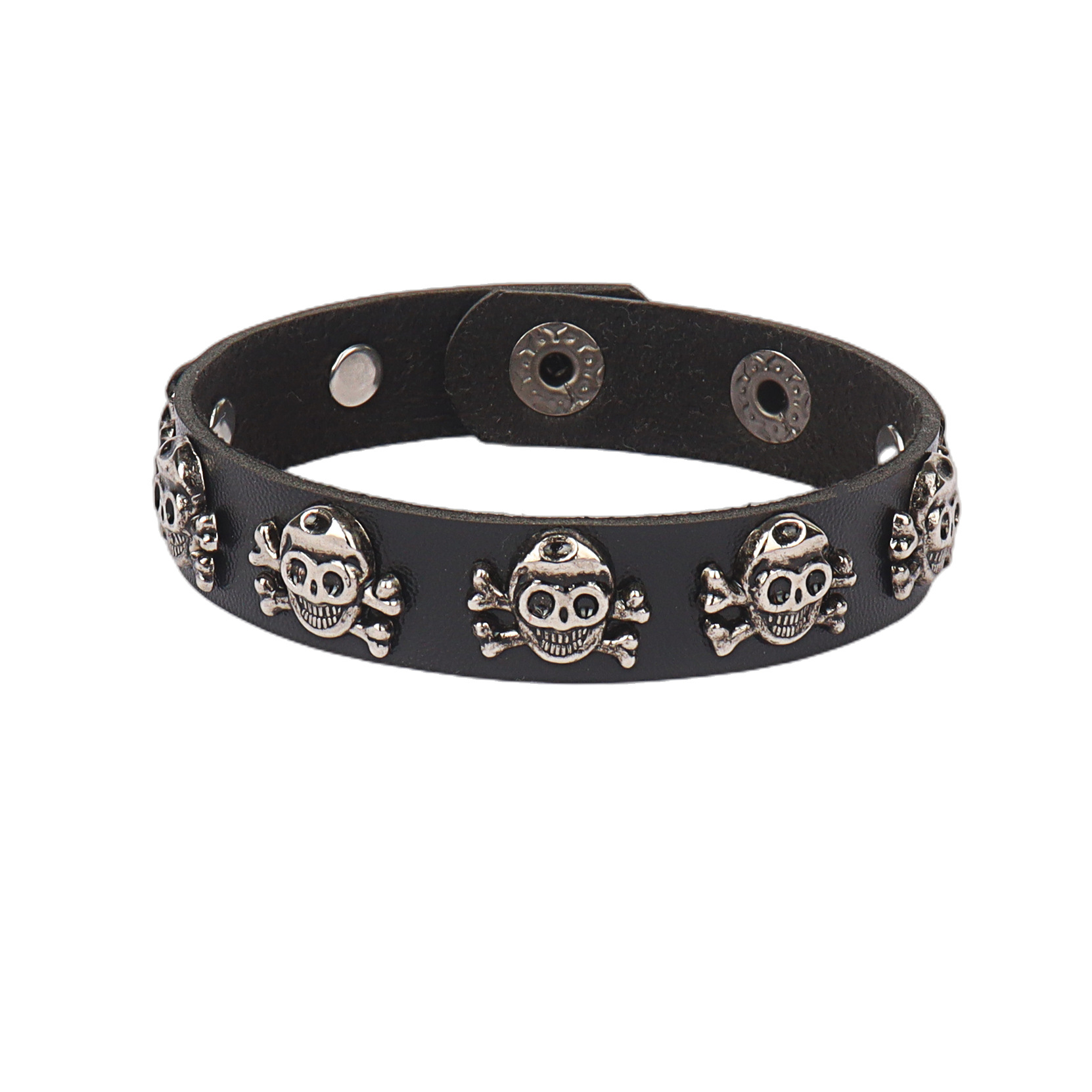 Retro rockröd rosa stjärna dödskalle spikarmband punk hjärtarmband svart nitad pu-läderarmband för män kvinnor herrsmycken: Imiterad rodiumpläterad
