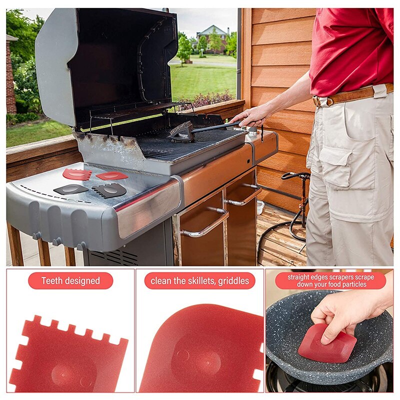 10 Pieces Silicone Pot Holder Cover Handle Holder Pan Scraper Tool Set, Grill Pan Scraper Cleaner Tool Handle