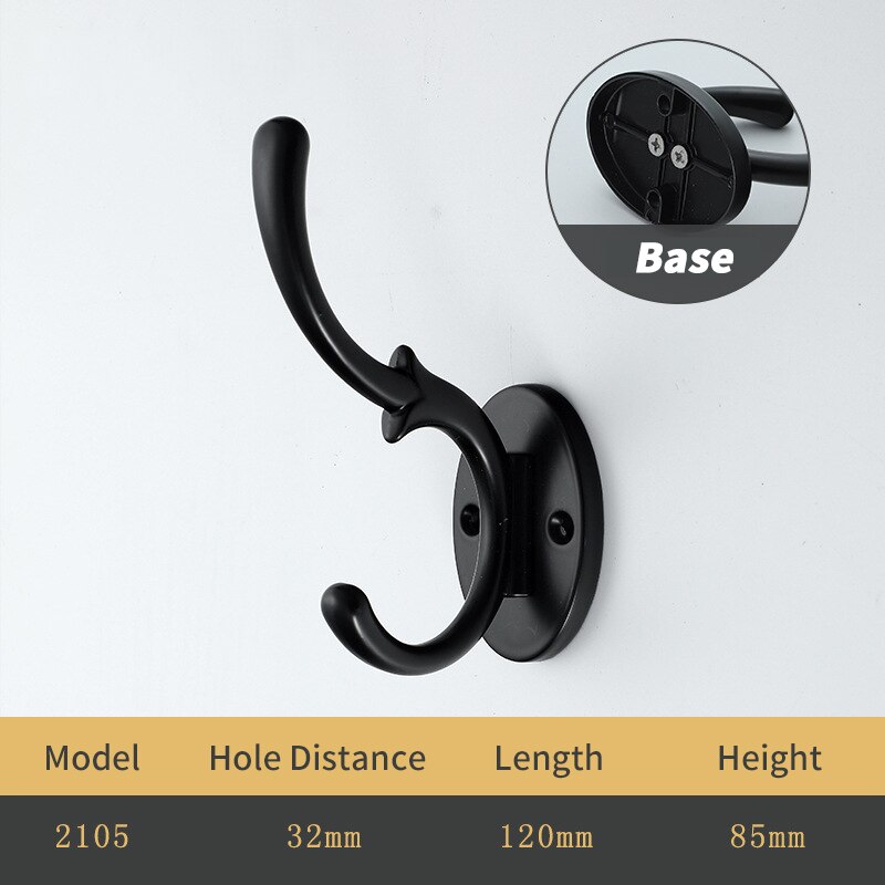 KAK 5pcs Zinklegering Zwarte Doek Haken voor Opknoping Muur Haak Jas Zak Hoed Haken voor Keuken Anitque Rekken met schroeven: 2105 Black