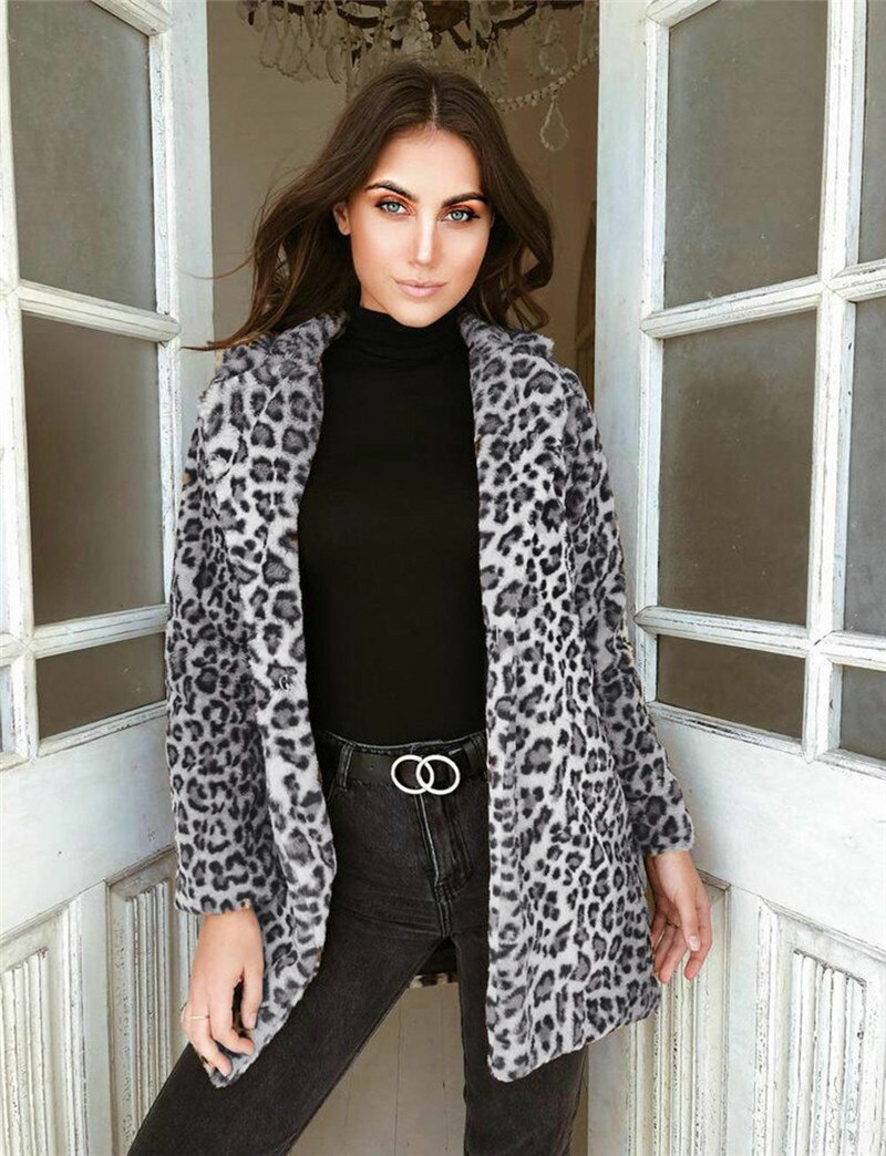 HIRIGIN-Chaqueta de Invierno para mujer, chaqueta de pelo de imitación, abrigo polar cálido, ropa informal con impresión de animales, cárdigan de leopardo,