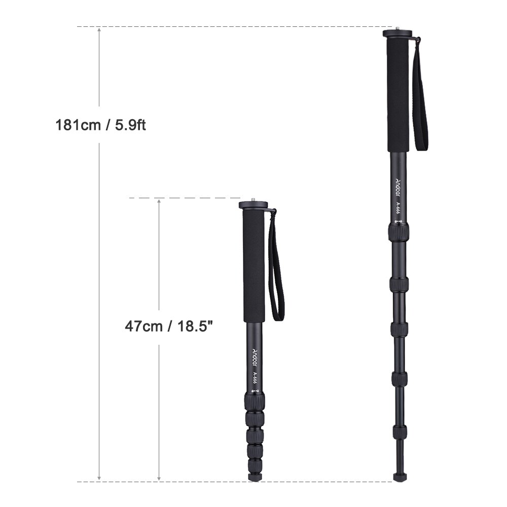 Andoer A-666 181cm/5.9ft Telescoping Aluminum Camera Monopod Unipod Stick 6-Section for Nikon Canon Sony A7 Pentax Camcorder DV