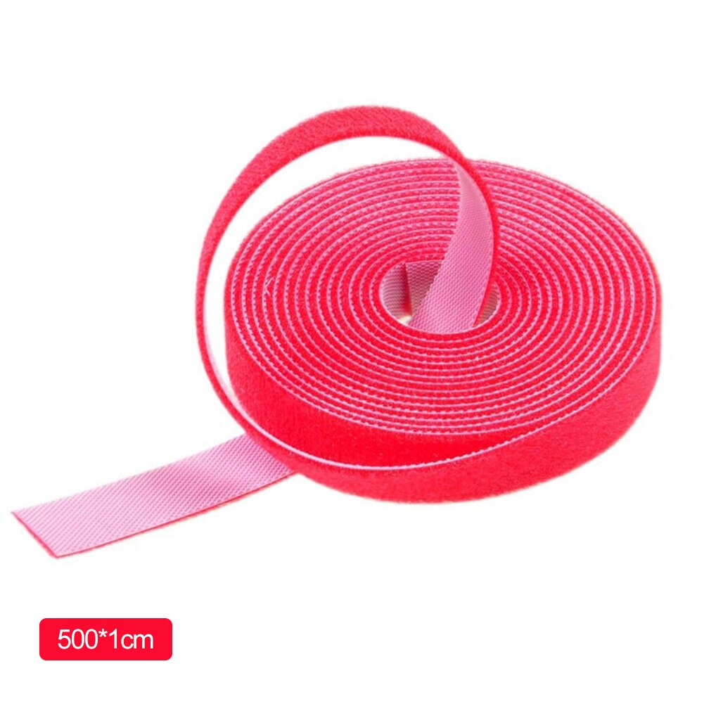 Herbruikbare 5M/Roll Kleur Kabel Zelfklevende Sluiting Tape Sterke Haken Draad Organisator Loop Tie Magic Tape Diy accessoires: Red