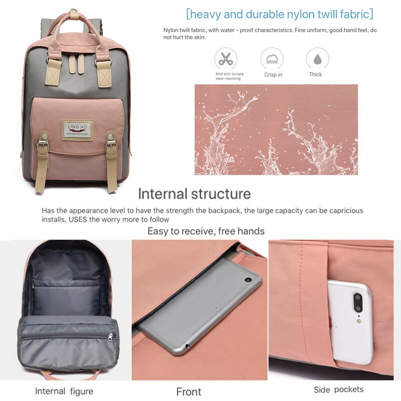 Candy Women Canvas Backpack Waterproof Feminina Laptop Backpack Pink Patchwork School Backpacks Bags For Teenage Girls
