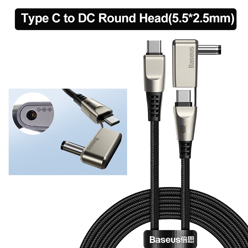 Baseus 100W Usb C Naar Dc Power Kabel Usb C Naar C Ronde/Vierkante Dc Voeding Snelle charger Cable Voor Laptop Tablet Hub Datakabel: DC Round Black