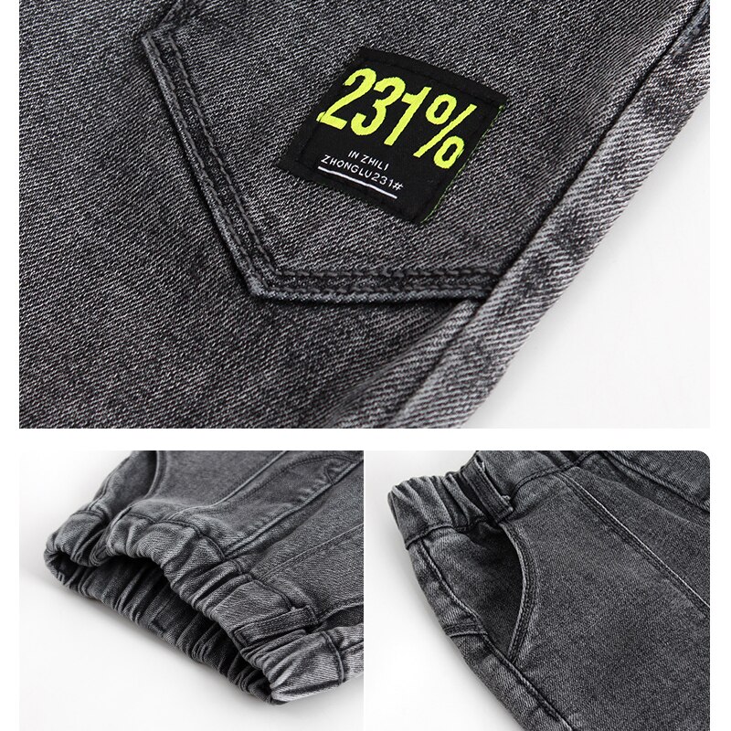 Primavera nueva gris-negro 4-16 años adolescentes Jeans Slim Big Pocket Pants niños Jeans Casual pantalones ropa