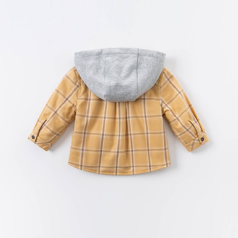 DBX14411 Dave Bella Winter Baby Jongens Mode Plaid Zakken Gewatteerde Kapmantel Kinderen Tops Baby Peuter Bovenkleding