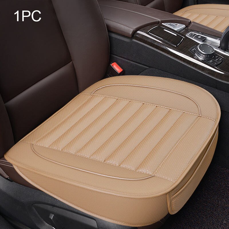 Funda de cuero Pu para asiento de coche, fundas de asientos para Interior de automóvil, cojín Universal, protección de asiento alfombrillas de cuero, accesorios para Auto: Beige front 1pc