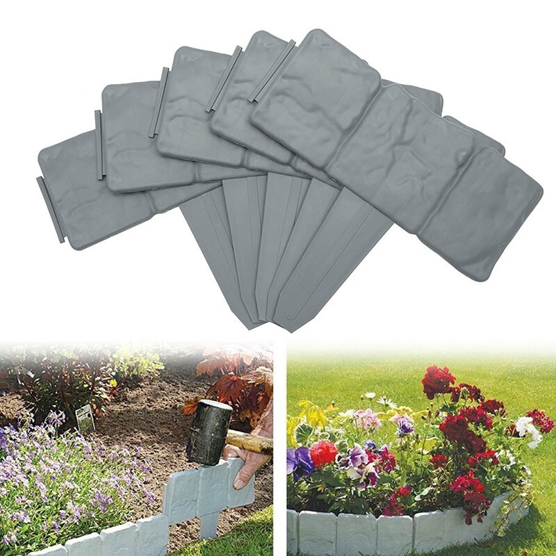 Garden Fence Stone Effect Lawn Edging Plant Bordering Cobblestone Garden Border Plastic Lawn Flower Bed Border 20 Pieces