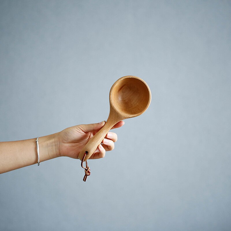 Punho curto de madeira maciça colher de arroz estilo japonês colher de madeira colher de banho sauna balde de banho sauna balde colher funeasylife