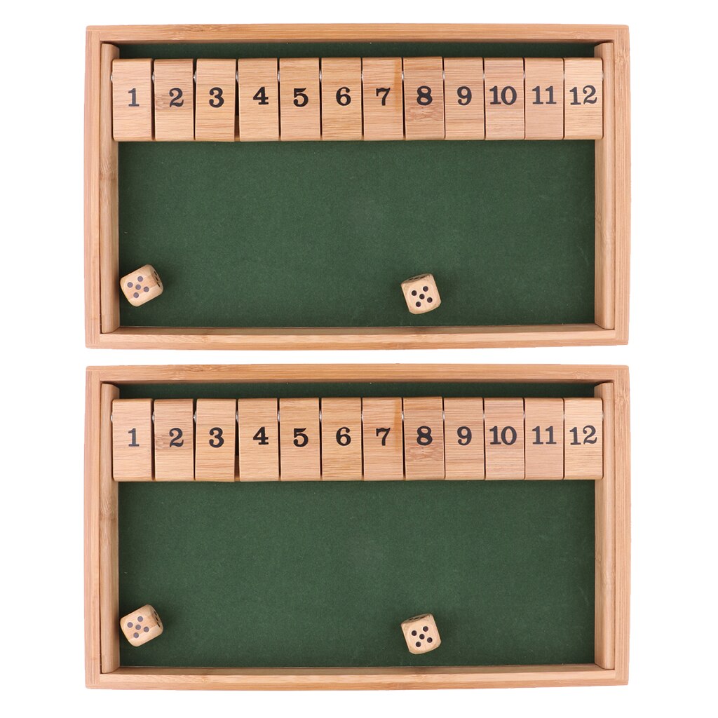 2X Wooden 12 Number Shut The Box Dice Board Game for Kids Adults Funny Leisure