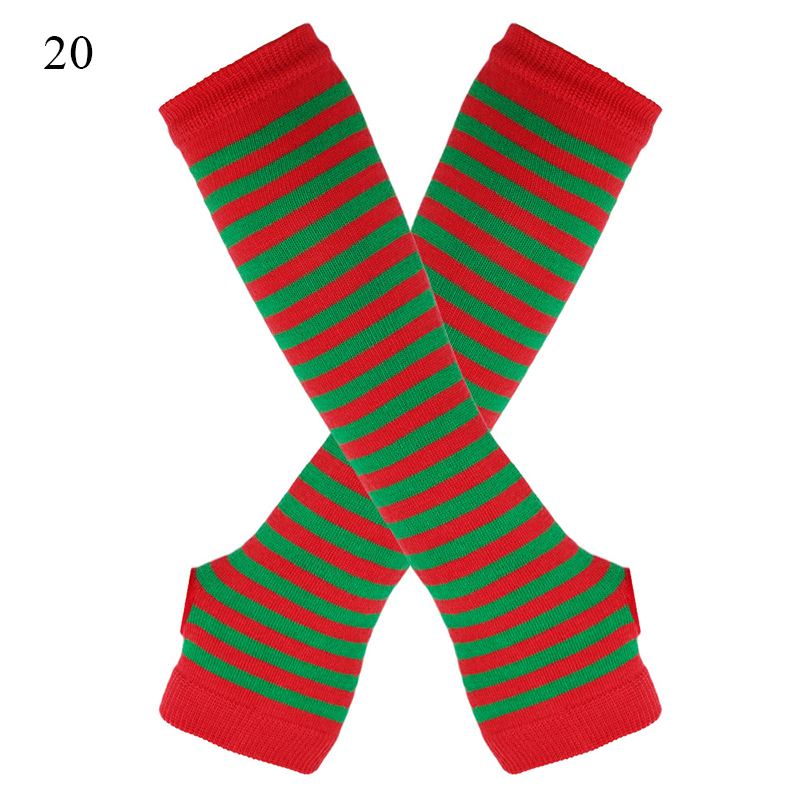 Winter Warm Long Gloves For Women Men Knitted Fingerless Elbow Gloves Red Striped Hip-Hop Mittens Outdoor Elastic Arm warmer: Emerald Green