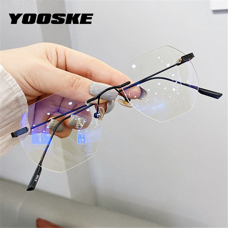 Yooske transparante brilmonturen voor dames met anti-blue-ray-functie, optisch montuur zonder rand, computerbril zonder frame