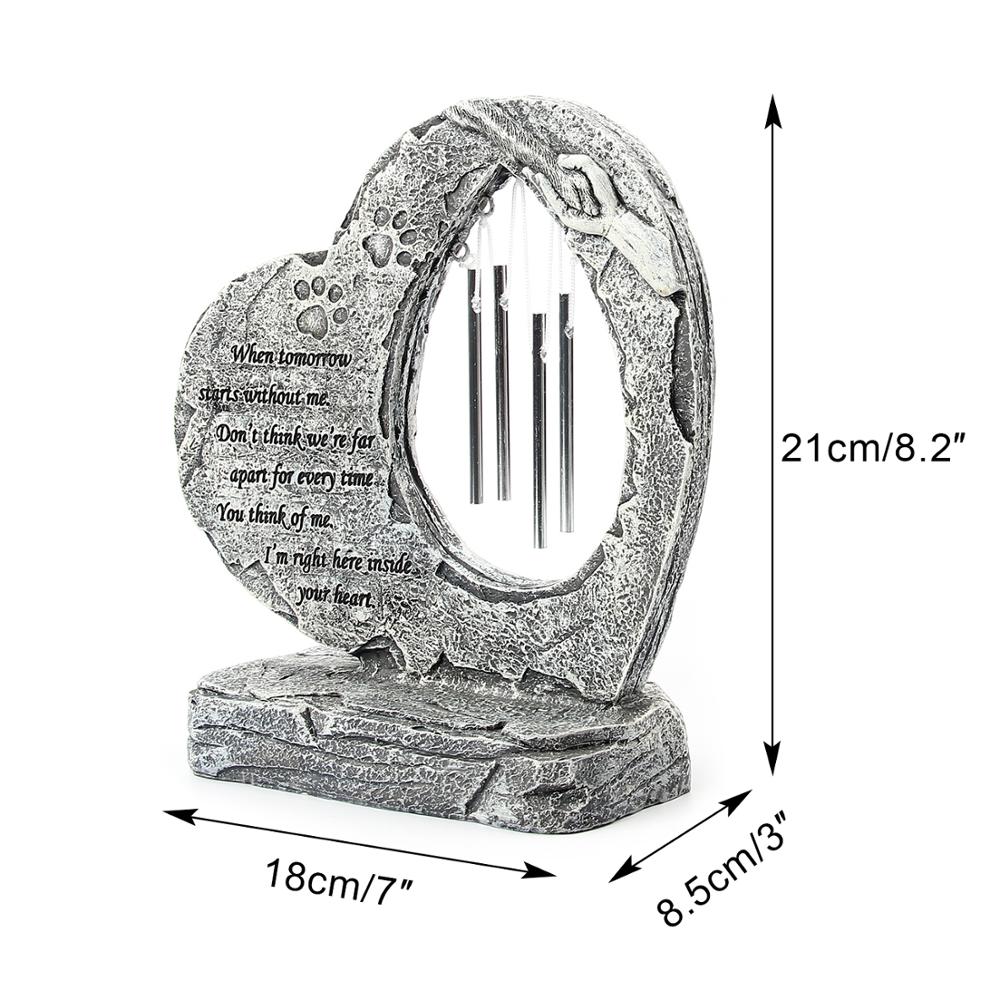 Puppy Tombstone Pet Memorial Stone Garden Pet Monument With Photo Frame Heart-Shaped Wind Chime For for Loss of Pet