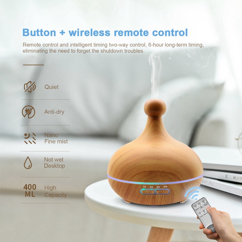 Aroma diffuser 400ml fjärrkontroll ultraljud luftfuktare eterisk olja lampa aromaterapi elektrisk arom diffuser dimma maker
