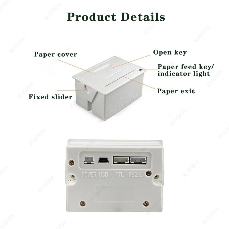 58Mm Mini Thermische Embedded Pos Ontvangst Printer Atm Ticket Parallel Panel Printer Usb Ttl RS232 Kiosk Printer Barcode Arduino