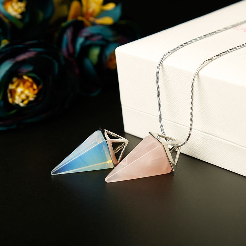 1pc farverige naturlige krystal mineral ornamenter konisk pyramide ædel vedhæng par vedhæng halskæde vedhæng
