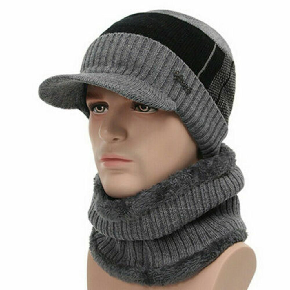 gorro de invierno cálido para hombre, gorro de invierno para hombre, gorro de lana y piel, gorro de punto con visera gruesa