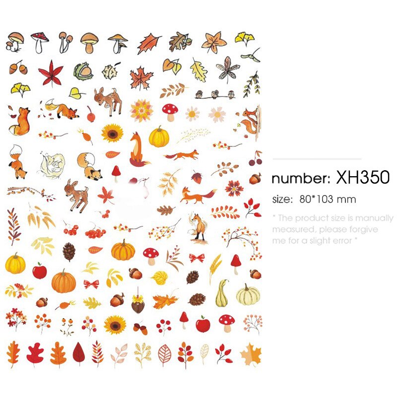 HNUIX 1 leaf Nail Art 3D decal fall theme nails sliders decor boards maple leaf pattern sticker for nail art filigree decals: XH350