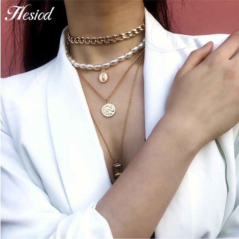 Hesiod Vintage Bohemia Multi-layer Hollowed Flower Necklace For Women Rhinestone Crystal Collar Necklace Pearl Choker: H72559square