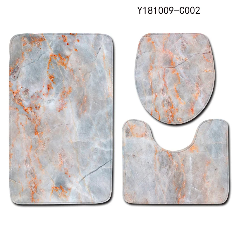 Badkamer marmeren tapijt driedelige set toiletovertrek voetmat badkamer decoratieve mat antislip waterabsorberend dik en comfortabel: Rood
