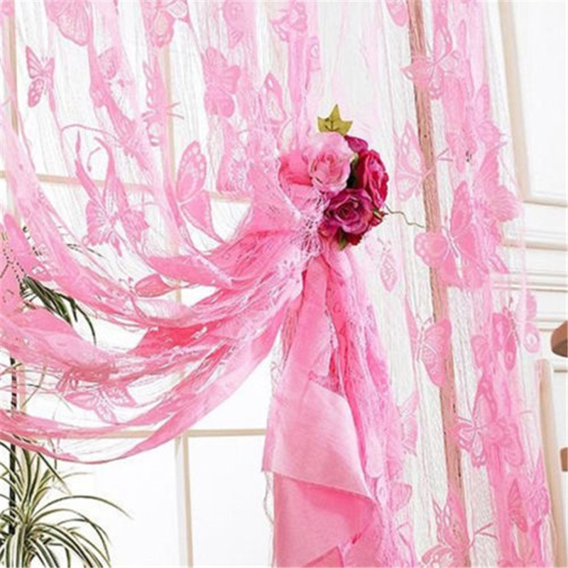 window curtain set living room Window Butterfly Pattern Tassel String Room Chiffon Curtain Divider curtains for living room