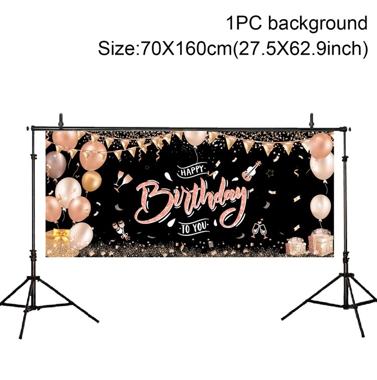 Happy Birthday 30 40 50 Zwarte Goud Verjaardag Achtergrond Banner Gold Glitter Photo Booth Achtergrond Opknoping Vlag: 2