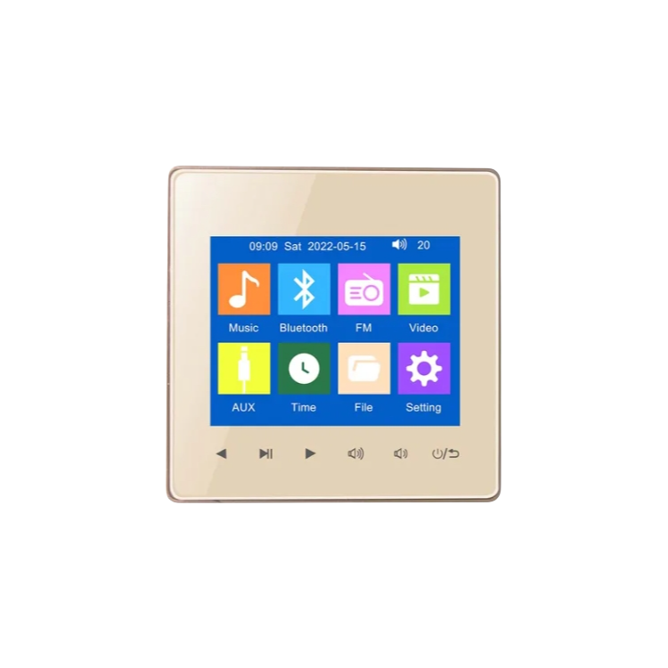 Wall Amplifier Bluetooth5.0 TF Card FM Home Theater Hotel Audio Player 2.8-Inch Touch Button Indoor Background Music System-J: WHITE