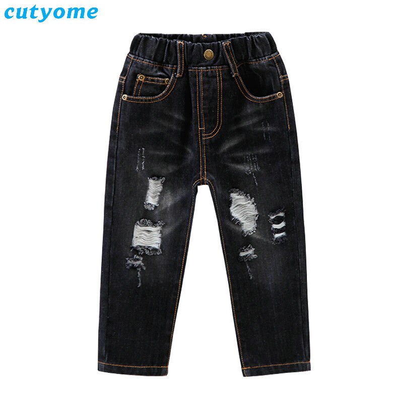 Jean déchiré printemps-automne pour enfants | Pantalons de printemps et d'automne pour garçons, pour adolescents et adolescents de 1-6 ans: Black / 4T