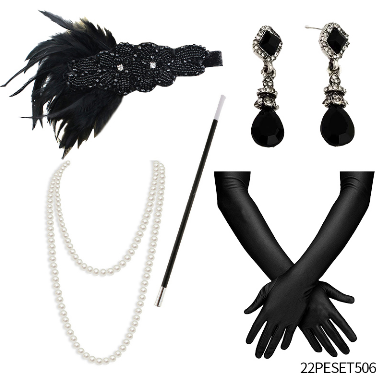 PESENAR 1920s Great Gatsby Accessories for Women Flapper Headpiece Headband Gloves Costume Harlem Nights Accessories Set: green