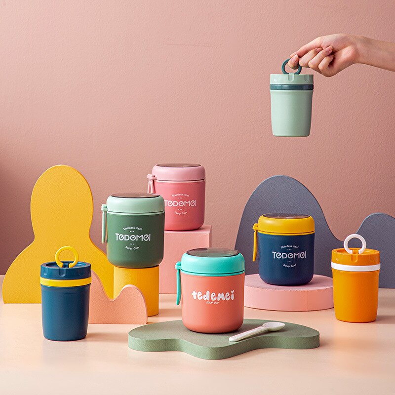 Mini Thermische Lunchbox Voedsel Container Met Lepel Roestvrij Staal Vacuüm Kopje Soep Cup Geïsoleerde Lunchbox Taza Desayuno Portatil