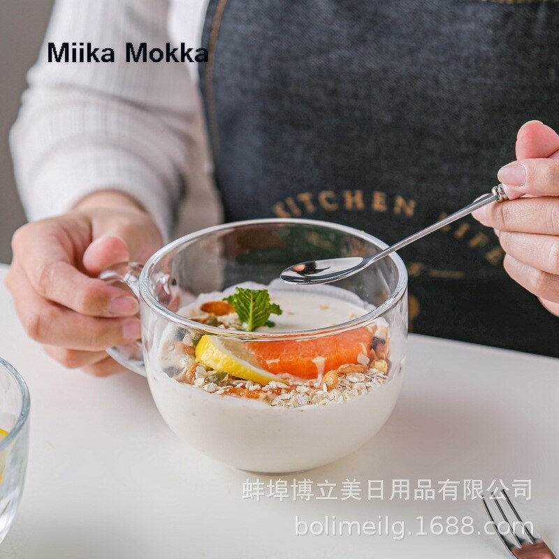 Bol en verre de grande capacité pour le petit déjeuner, avec couvercle, tasse d&#39;eau, salade de fruits, lait, récipient de stockage des aliments de cuisine domestique