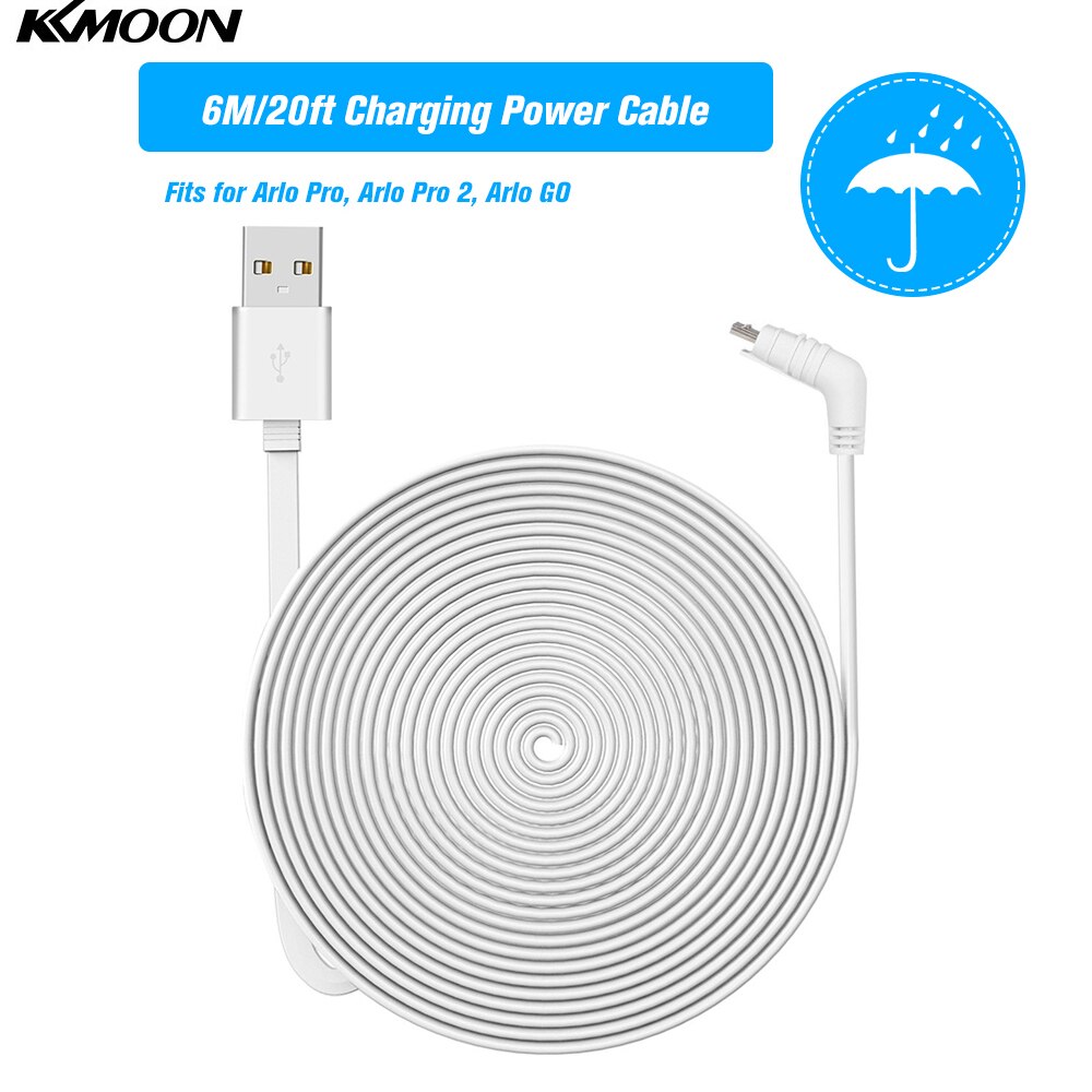 6M/20ft Charging Power Cable Fits for Arlo Pro, Arlo Pro 2, Arlo GO Weatherproof Indoor/Outdoor Flat Cable Aluminium Alloy