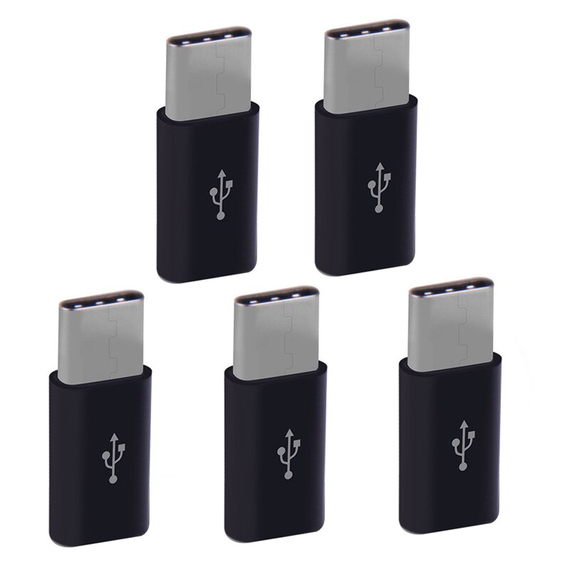 5Pcs Mobiele Telefoon Adapter Micro Usb Naar Usb C Adapter Microusb Connector Voor Xiaomi Huawei Samsung Galaxy A7 Adapter usb Type C: 5pcs black