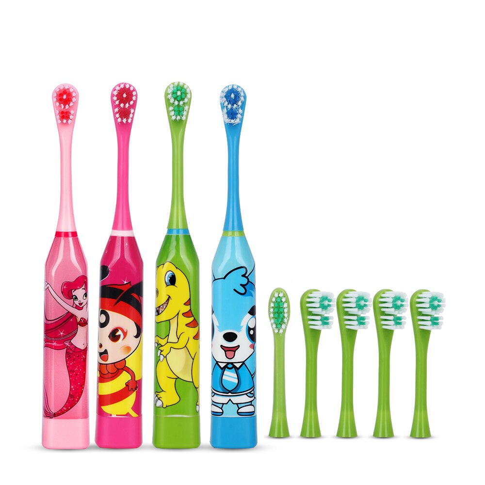 Elektrische kindertandenborstel, kindertandenborstel, peutertandenborstel, dubbelzijdige tandenborstelkoppen met 2 stuks kop, cartoonpatroon