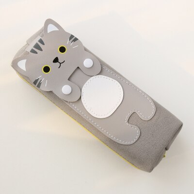 Kawaii katte penalhus elev brevpapir blyanter taske sød lærred kuglepen opbevaringsboks børn skoleartikler: Grå