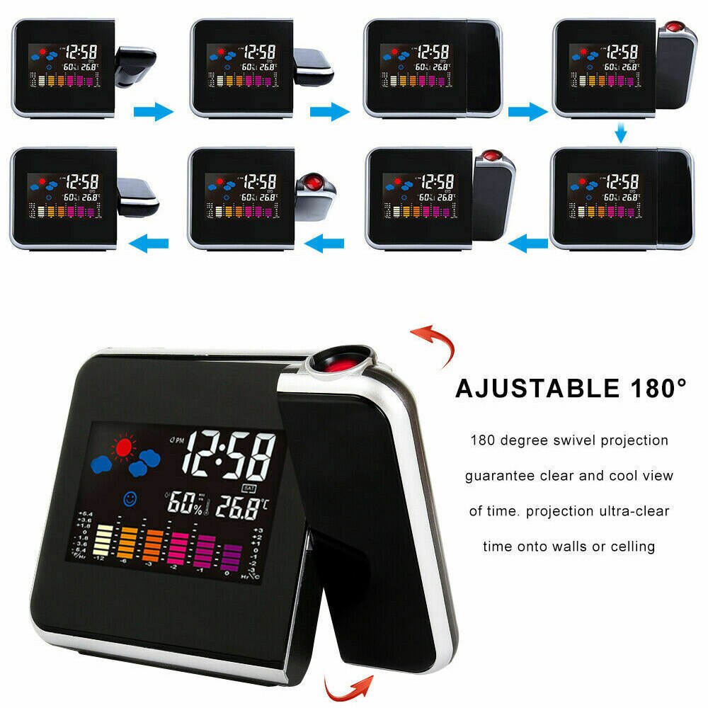 Smart LED Digital Projection Alarm Clock LCD Display Temperature Humidity Time Projector Calendar Snooze Desk Table LED Clock