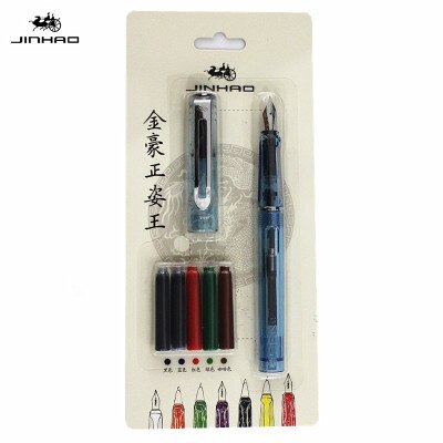Pluma estilográfica JINHAO 599A, juego de bolígrafos de tinta correctora de postura de escritura de 0,5 Mm para útiles escolares para estudiantes, papelería: Transparent Blue