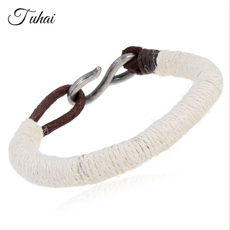 Handmade Leather Bracelet Men Braided Hook Connect Wrap Wristband Trendy Jewelry