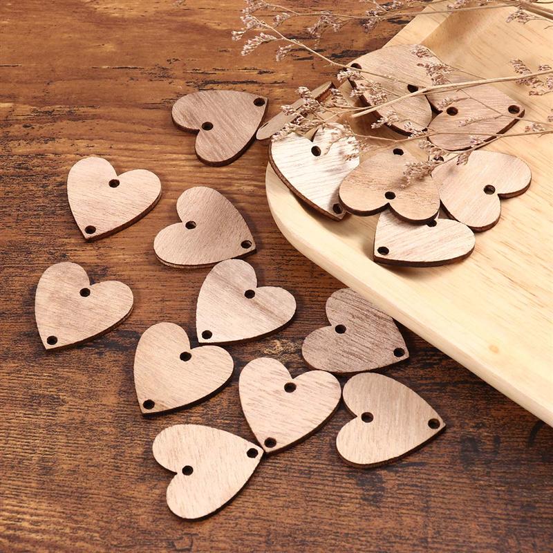 50 Uds. De artesanías de madera en forma de corazón con 50 círculos de hierro, conjunto para recordatorios de cumpleaños, placa colgante de madera, calendario de bricolaje