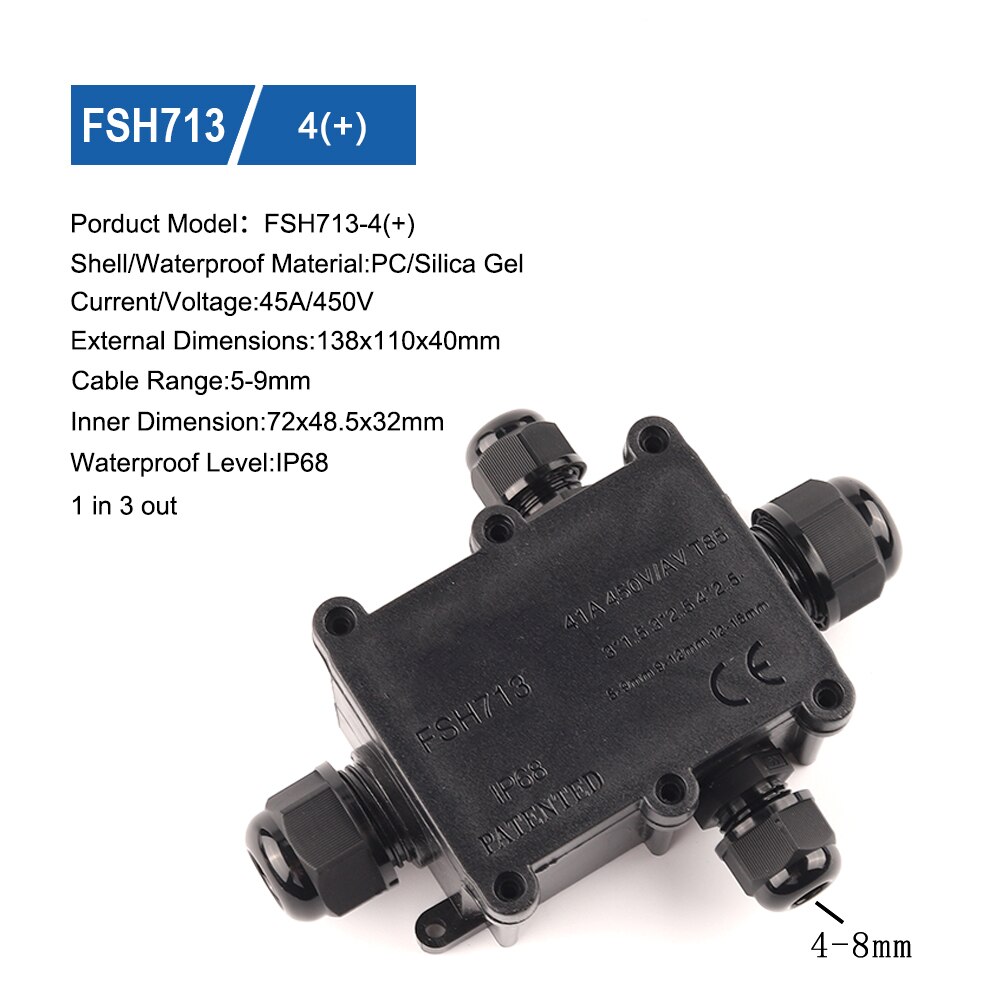 2/3/4/5/6 Way IP68 45A/450V Outdoor Waterproof Cable Connector Junction Box With Terminal Block For Wire Accessories: FSH713-4