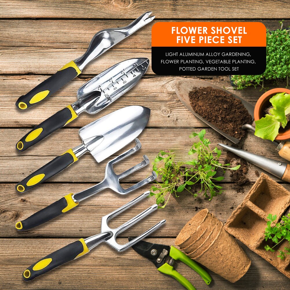 5 Piece Gardening Tools Set Including Trowel Transplanted Cultivator Weeder Weeding Fork Garden Tools with Heavy Duty Cast-al