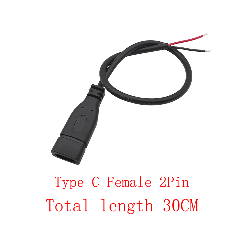 USB-voedingskabel Micro USB / USB 2.0 Type A / Type C 2/4 Pin Stekker Vrouwelijke Jack Draadconnector Data-oplaadsnoeren 30CM: Rood / Onder 5 Stks