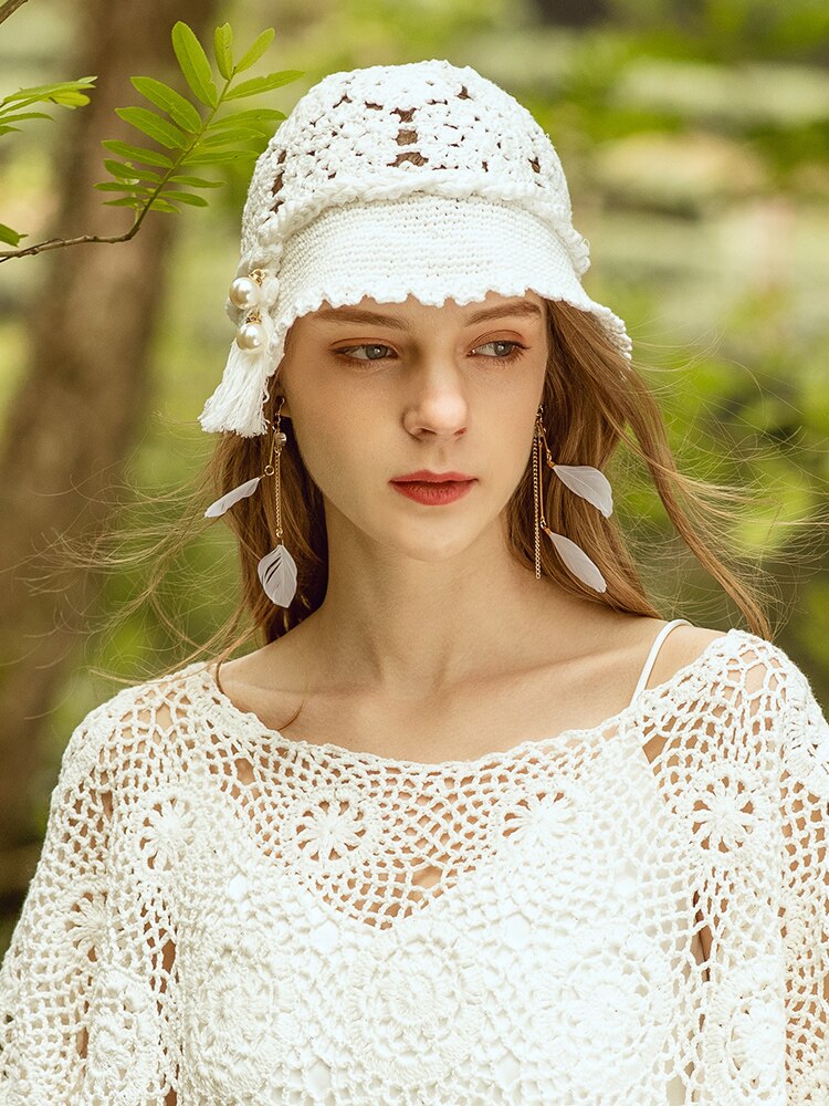 X023 sombreros tejidos a mano para mujer, gorros de tejido calado para adultos, gorros de pescador para niñas, sombrero de pescador para combinar con todo, gorro de punto, sombrero de cubo