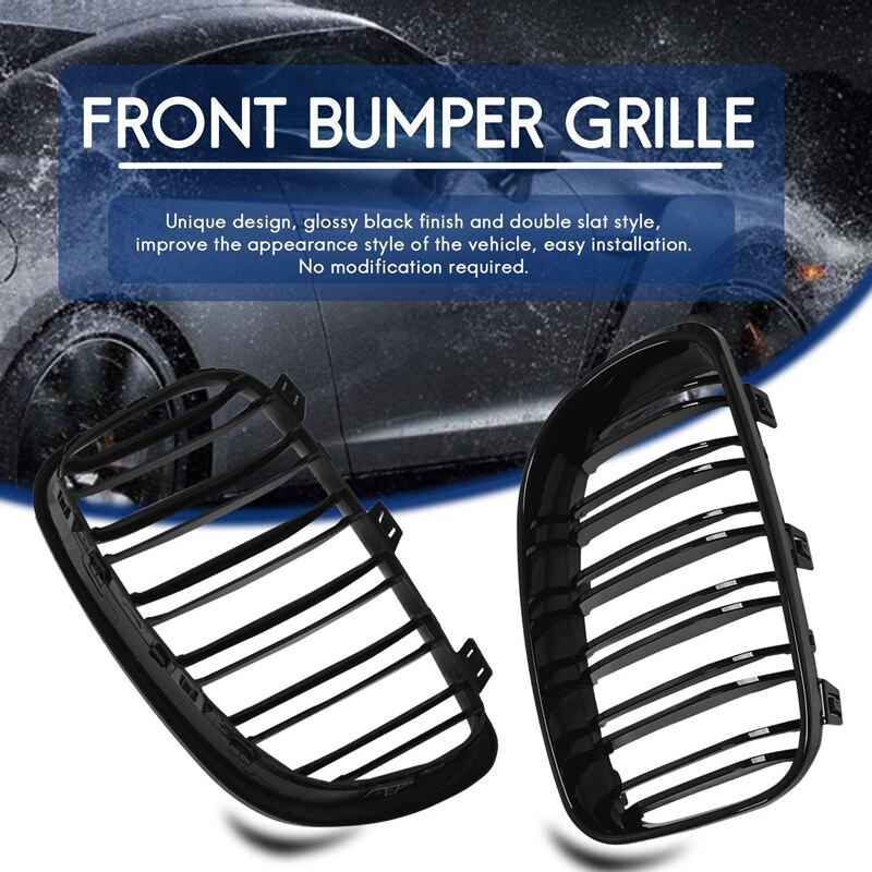 Glänzend Schwarz Dual Lamellen Niere Grill Ersatz für BMW E81 E87 E82 E88 120I 128I 130I 135I Ausgewählt 2007