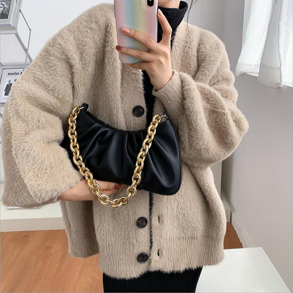 Pu Leer Dikke Chain Sling Bag Vrouw Mode Desginer Schoudertassen Solid Causale Kettingen Handtassen Vintage Vrouwelijke Tas-bakken